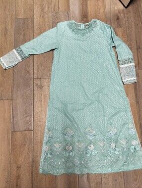 New Light Blue Long Embroidered Dress By Ethnc